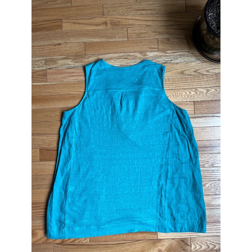 J. Jill Love Linen Teal Blue Sleeveless Henley Tank Top Large 100% Linen - Picture 6 of 7